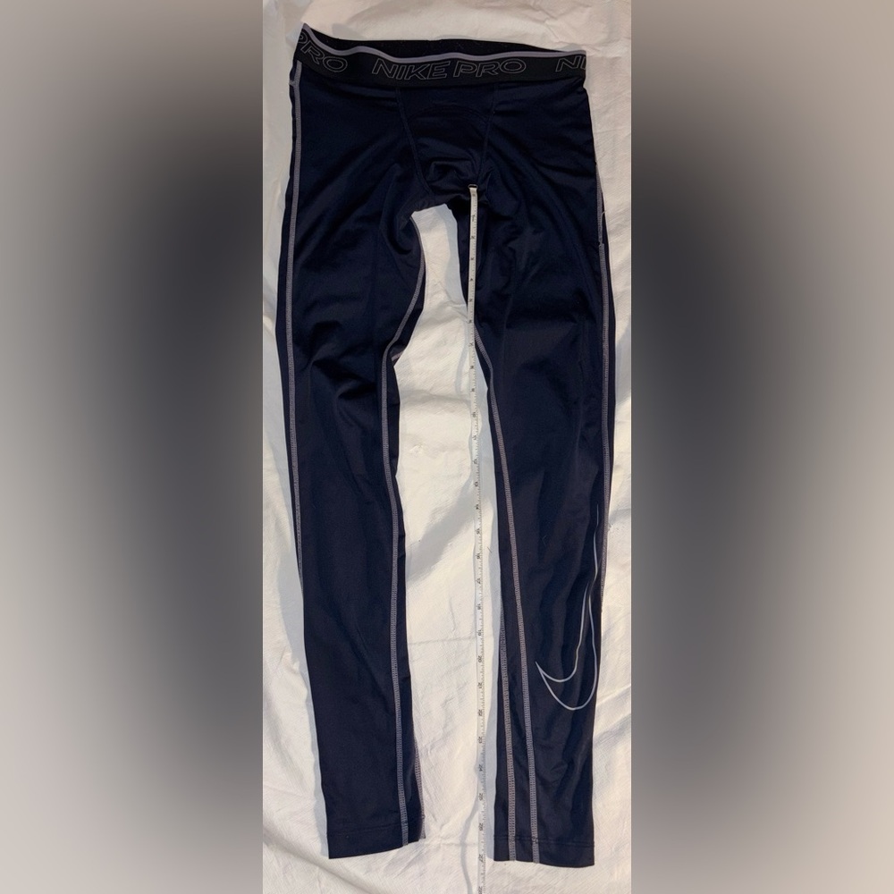 Nike Pro Dry Fit Mens Compression Pants Sz.M Blue White Trim Big Nike Chec